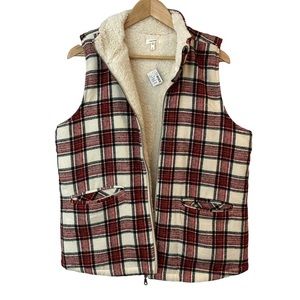 Maurices Red and Cream Plaid Vest